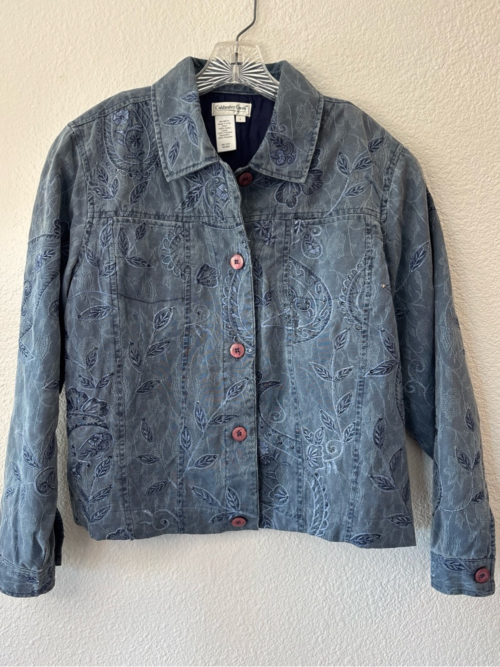 Coldwater Creek Floral Paisley Blazer Jacket Blue Large Lightweight Vtg Boho